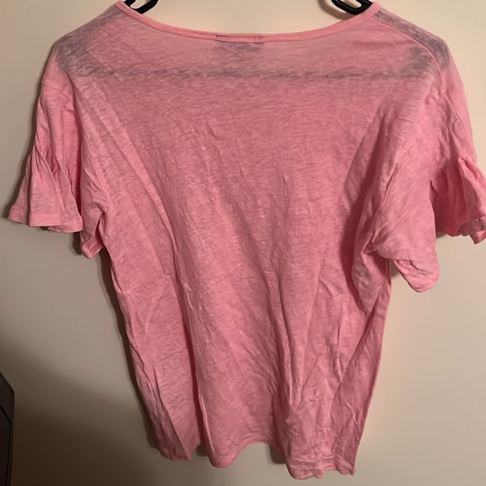 J. Crew Pink Flutter Sleeve Ruffled T-Shirt - Picture 2 of 4